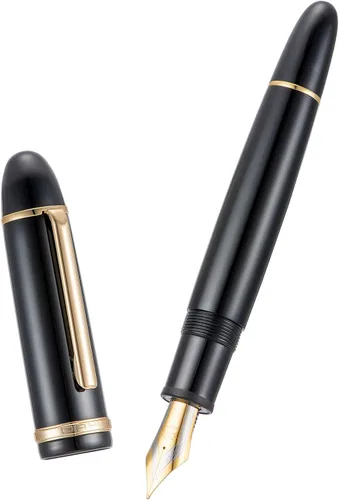 Vista 3 de Jinhao X159 - Pluma estilográfica acrílica negra # 8 punta mediana con borde dorado para escritura y caligrafía con convertidor de tinta de repuesto