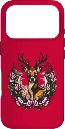 Vista 28 de Arkansas Deer with Antlers and Apple Blossom Tattoo Art Case for iPhone 17