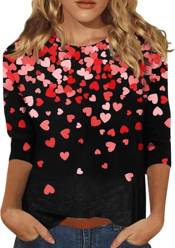 Vista 146 de Camisetas personalizadas para mujer, a la moda, casual, de séptima manga, estampada, cuello redondo, camiseta