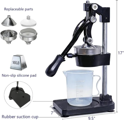 Vista 3 de Exprimidor manual de cítricos de hierro fundido para encimera, accesorios reemplazables de doble material, exprimidor de mano resistente para jugo