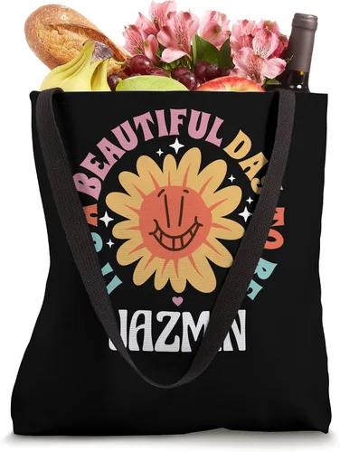 Vista 4 de Jazmin Personalized Name Beautiful Day Wavy Text Retro Tote Bag