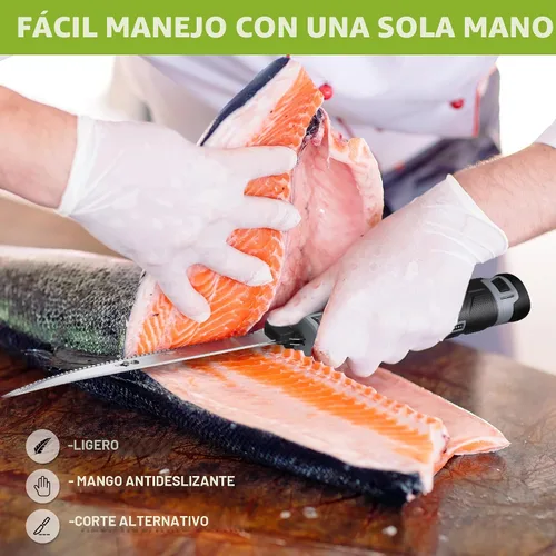 Vista 6 de WORKPRO Cuchillo de filete eléctrico inalámbrico de 12V con hojas afiladas como navajas de 8'' y 10'', cuchillo de filete inalámbrico con mango