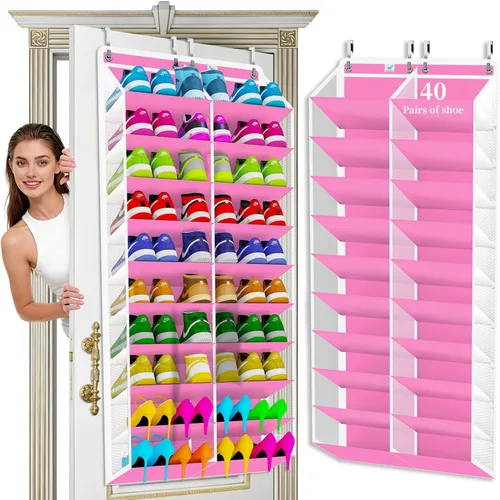 Vista 14 de Organizador de zapatos sobre la puerta, 2025 mejorado, organizador de zapatos, 35 bolsillos enormes, organizador de zapatos sobre la puerta