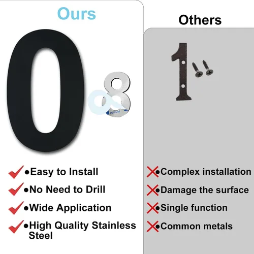 Vista 3 de Números de casa autoadhesivos – Números de puerta de acero inoxidable de 6 pulgadas para exteriores – Número de casa grande y moderno, número