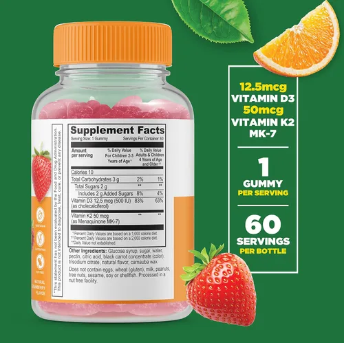 Vista 2 de Lifeable Vitamina D3 + Vitamina K2 Kids + Calcio, Magnesio y Zinc para niños, paquete de gomitas – Gran sabor, suplemento vitamínico, sin gluten