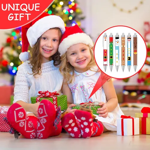 Vista 7 de Geyoga 48 piezas de bolígrafos navideños retráctiles, lindos bolígrafos de bola de Navidad de colores, tinta negra, suministros de oficina