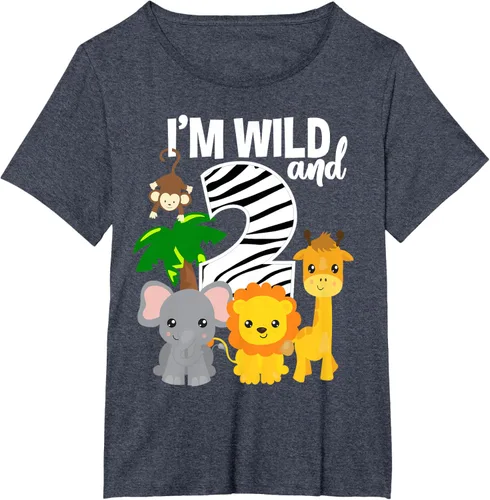Vista 70 de Camiseta de cumpleaños con temática de zoológico de I'm Wild and 2, Negro, S