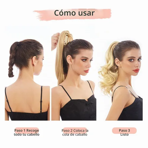 Vista 5 de Extensión de Cola de Caballo, Extensión de Cabello con Garra Larga de 20", Piezas de Cabello Sintético Ondulado Liso con Clip en Peluca de Cola