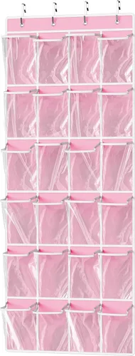 Vista 9 de Simple Houseware - Organizador de zapatos colgante con 24 bolsillos grandes y transparentes para colgar en la puerta, color negro