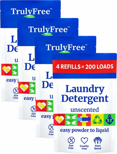 Vista 13 de Truly Free Detergente Natural para Ropa para Piel Sensible Ecológico, a Base de Plantas, Seguro para Ropa de Bebé Polvo Limpio y Fácil