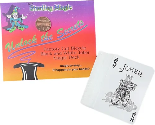 Vista 9 de Ted's Sterling Magic Bicicleta de corte de fábrica en blanco y negro Joker Trick Deck (azul fuerza unidireccional)