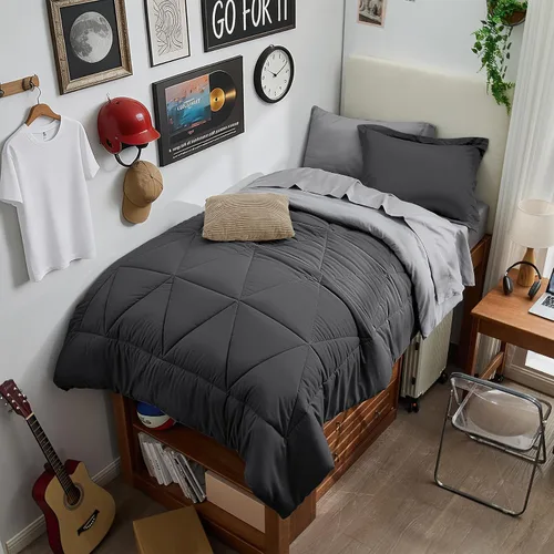Vista 33 de BEDELITE Juego de ropa de cama con edredón tamaño individual de 5 piezas, reversible, en una bolsa - Juego de cama de lujo suave de microfibra