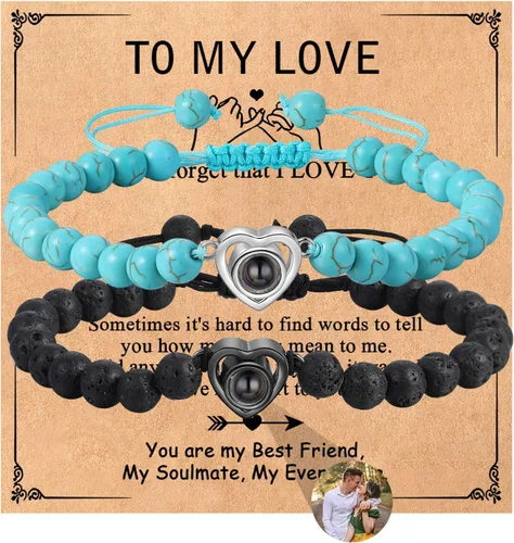 Vista 8 de ROSI - Pulseras personalizadas a juego para parejas con imagen en el interior para hombres y mujeres, pulsera personalizada con fotos, aniversario
