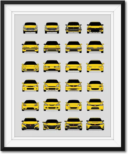 Vista 24 de Custom Car Posters Póster hecho a mano compatible con Honda Evolution Print Wall Art Décor Best Honda Generations - Azul brillante, impresión