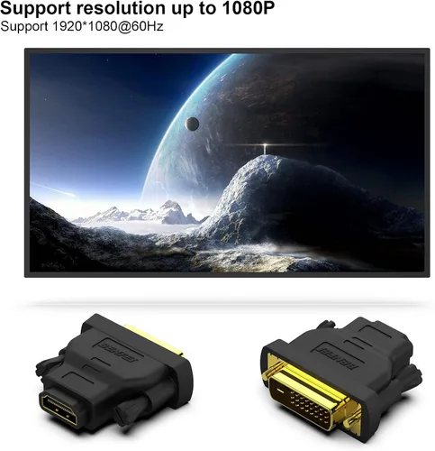 Vista 4 de BENFEI Adaptador DVI a HDMI, DVI-D bidireccional a HDMI macho a hembra con cable chapado en oro, paquete de 2