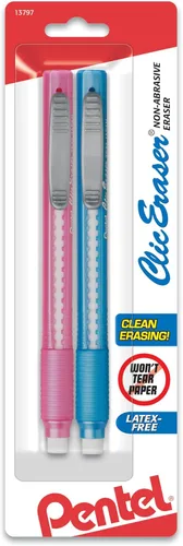 Vista 6 de Gomas de borrar de clic con mango estilo lápiz, surtidos, paquete de 3, Colores Variados Negro / azul