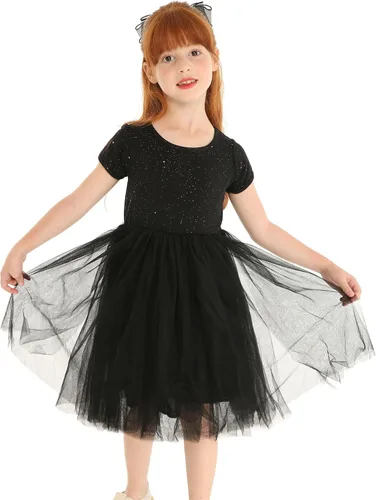 Vista 2 de Mud Kingdom Vestido tutú brillante para niñas, diseño de princesa, liso y lindo