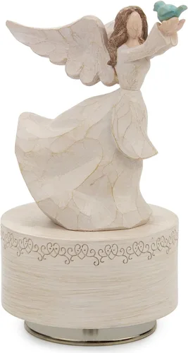 Vista 11 de Caja de música, figurita de caja musical del Ángel Guardián sosteniendo un corazón, cajas musicales esculpidas pintadas a mano, figuras de cajas