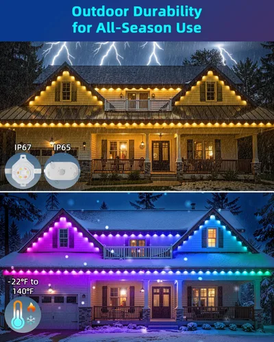 Vista 4 de REYLAX Luces permanentes para exteriores de 100 pies con 60 luces LED, luces de alero RGB+IC, IP67 impermeable, múltiples escenas para decoración