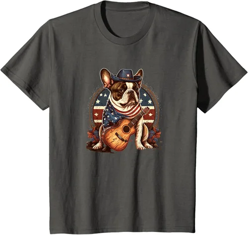 Vista 29 de Camiseta divertida de Bulldog francés con música country y roeo, Negro