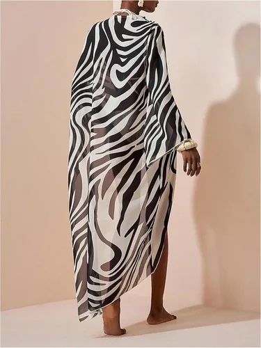 Vista 3 de GORGLITTER Vestido de cebra transparente para mujer Negro y blanco