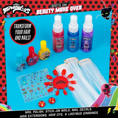 Vista 2 de Miraculous Spots On Beauty Makeover Estudio de belleza para niños, crea tu propio kit de arte y manicura para el cabello, ideal para fiestas