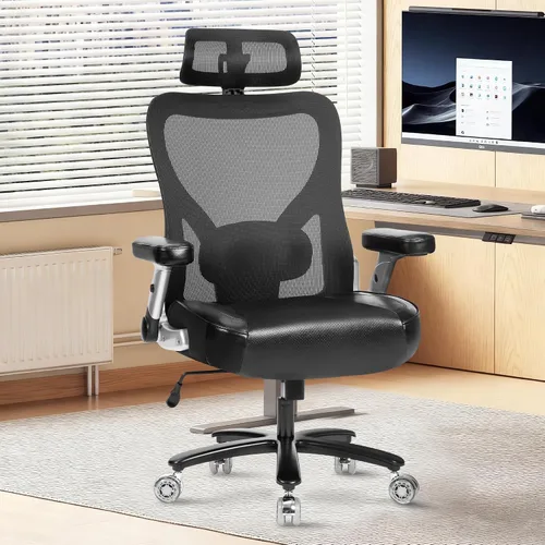 Vista 9 de Silla de oficina súper grande y alta, 700 libras, silla ejecutiva de computadora resistente con ruedas de goma, brazos abatibles 3D, silla