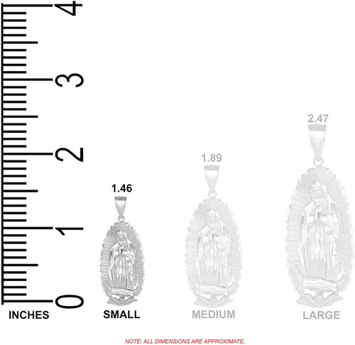 Vista 2 de Collar con colgante de plata de ley 925, con medalla milagrosa de la Santísima Virgen de Guadalupe, 1.4in