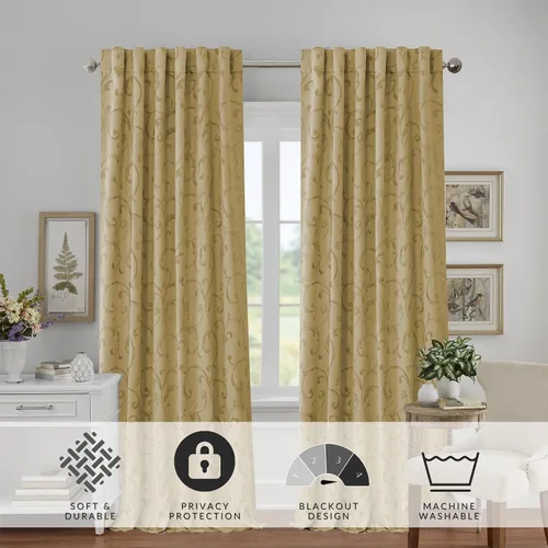 Vista 2 de Elrene Home Fashions Mia Jacquard Scroll - Cortina opaca para ventana, 52" x 95" (1 panel), dorado