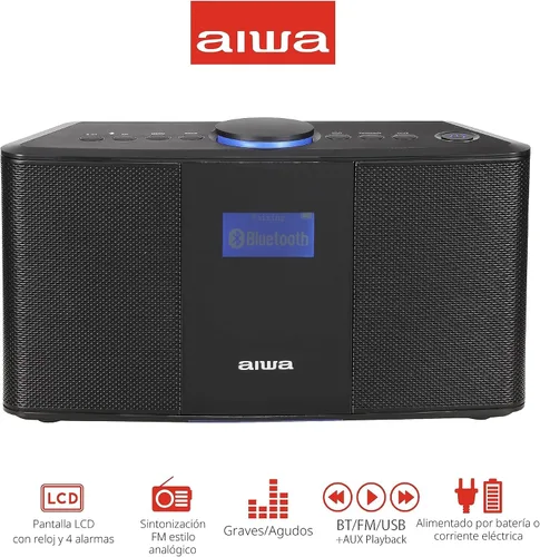 Vista 3 de Aiwa Altavoz inalámbrico - Libera un sonido potente y una conectividad versátil - Experimenta la libertad Bluetooth, radio FM, reloj, 20 W RMS, Negro