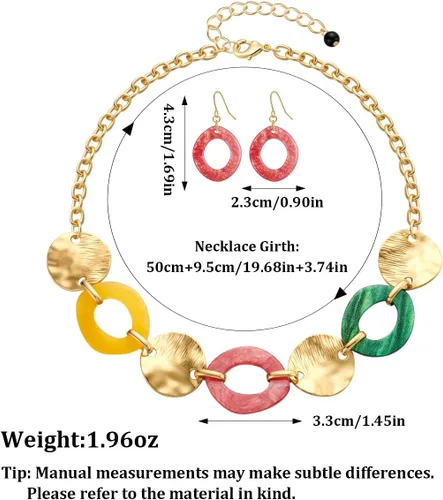 Vista 6 de Conjunto de joyas coloridas de acrílico para mujer, collar de cadena y aretes de gota, conjunto de joyas de Costome