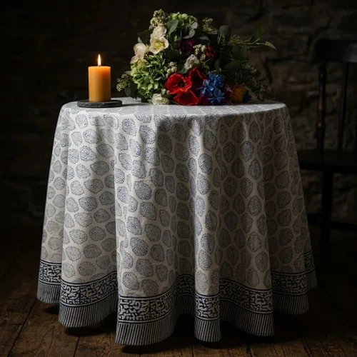 Vista 2 de ATOSII Amalfi - Mantel redondo de verano 100% algodón, estampado en bloques, para comedor, bodas, exteriores, fiestas, I Grand Millenial Farmhouse