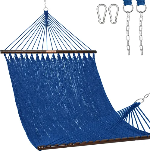 Vista 13 de Lazy Daze Hammocks Hamaca doble de cuerda caribeña de 10.5 pies para 2 personas, hamaca de poliéster tejida a mano con barras separadoras