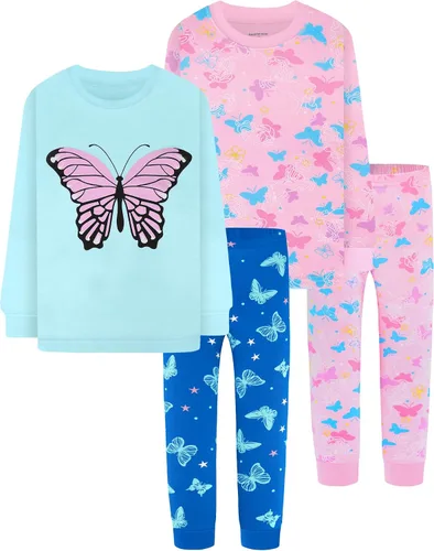 Vista 18 de DAUGHTER QUEEN Pijama de algodón para niñas de 4 piezas, talla 18 meses-12 años