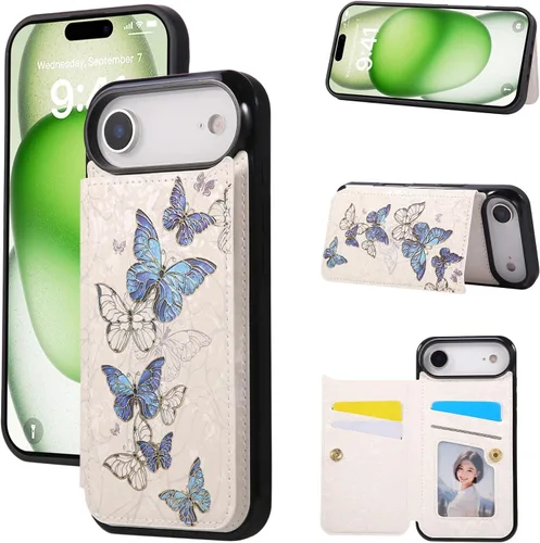 Vista 54 de UEEBAI Funda tipo cartera para iPhone 13 con tarjeteros, piel sintética, diseño floral, función atril, bloqueo RFID, doble cierre magnético, funda