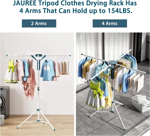 Vista 2 de Trípode Perchero de Secado de Ropa Plegable para Interiores, Perchero de Secado Portátil para Ropa y de Altura Ajustable, Perchero de Secado