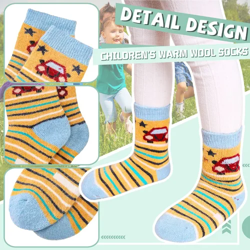 Vista 5 de Calcetines de lana para niños y niñas cálidos de invierno gruesos acogedores térmicos pesados para niños pequeños 6 pares