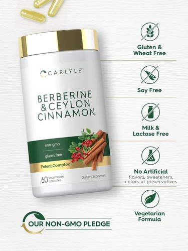 Vista 5 de Carlyle Berberina con canela de Ceilán Complejo de 2000mg 60 cápsulas Vegetariano, sin OGM, sin gluten