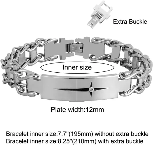 Vista 3 de Mens Cross Bracelet, Son Grandson Dad Husband Bracelets, Stainless Steel Link Bracelet Adjustable