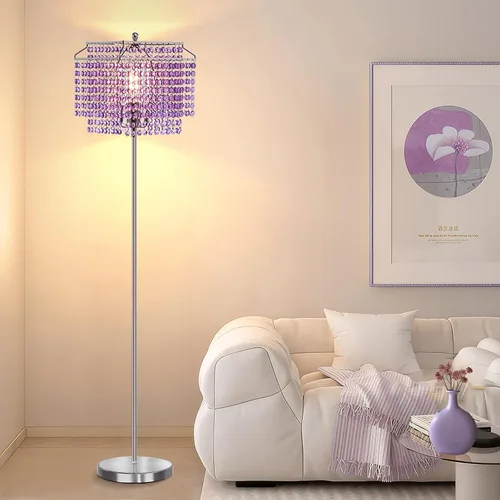 Vista 8 de Luvkczc Lámpara de pie de cristal, lámparas de pie modernas de 64 pulgadas de alto con pantalla de doble capa, interruptor de pie de encendido