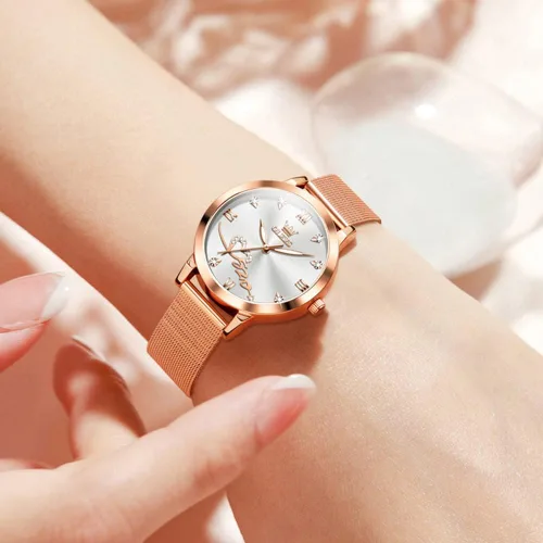 Vista 8 de OLEVS Relojes de mujer de cuarzo japonés de oro rosa para mujer, impermeables, de acero inoxidable, casual, para mujer