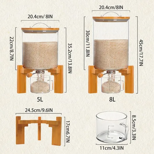 Vista 3 de Dispensador de arroz, contenedor de almacenamiento de arroz, contenedor de harina y cereales para organización de cocina y despensa, dispensador