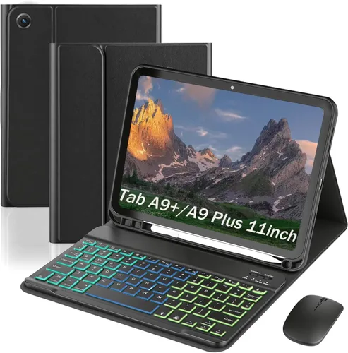 Vista 12 de Funda con teclado para Samsung Galaxy Tab S6 Lite de 10,4 pulgadas 7-Color Rainbow Backlit, Removable USB-C Flip-Style Keyboard Case with S Pen