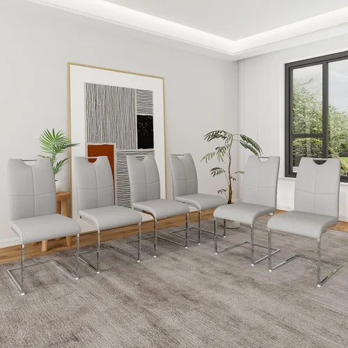Vista 17 de Juego de 2 sillas de comedor, modernas sillas de comedor de piel sintética con respaldo alto, patas de metal, sillas tapizadas modernas para cocina
