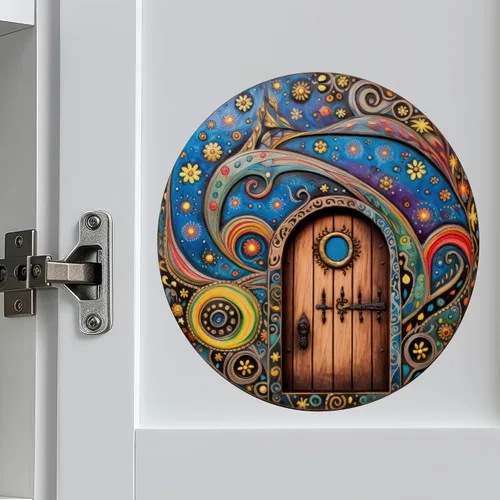 Vista 5 de Night Time Starry Sky Fairy Door with Flowers - Adhesivo de pared 3D para puerta de hadas