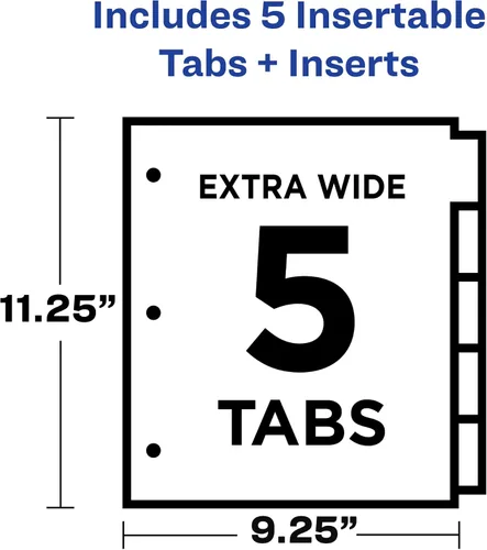 Vista 3 de Avery Big Tab - Separadores de plástico insertables con 2 bolsillos para carpetas de 3 anillas, juegos de 5 pestañas, bicolor multicolor, funciona