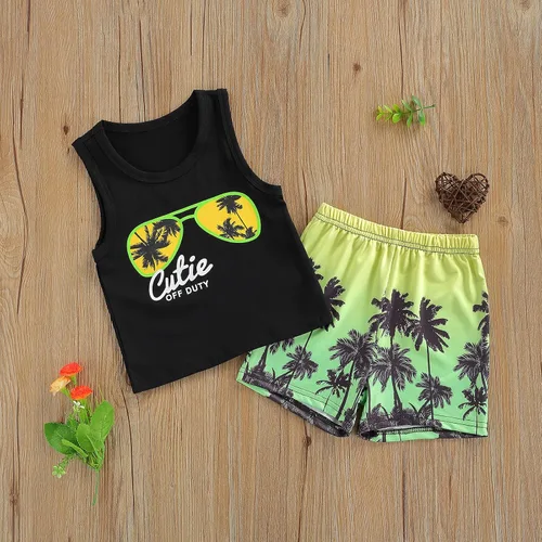 Vista 7 de Conjunto de pantalones cortos para niños pequeños, camiseta estampada junto al mar, 2 piezas, ropa de verano