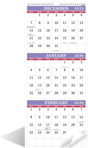 Vista 9 de Calendario de pared 2026, calendario de pared de 3 meses (plegado en un mes), enero de 2026 a diciembre de 2026, 11.25 x 26 pulgadas, calendario