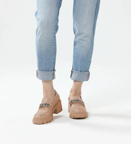 Vista 6 de Athlefit Mocasines de plataforma para mujer, sin cordones, suela gruesa, con cadena y punta redonda, zapatos de trabajo de negocios