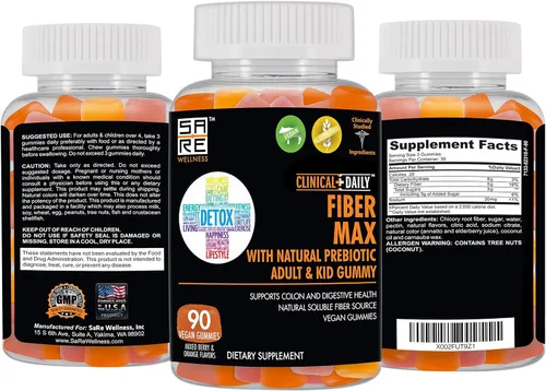 Vista 3 de CLINICAL DAILY Fiber Max, gomitas veganas con alto contenido de fibra para adultos y niños. Alivio del estreñimiento para adultos y niños. Gomitas